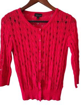 Topshop Reddish Pink Open-Knit Cardigan Size Womens Small